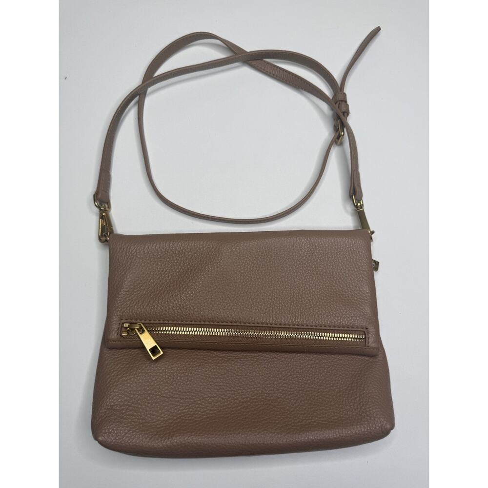 Quince Foldover Convertible Clutch Crossbody Cappuccino Italian Leather Zip Bag